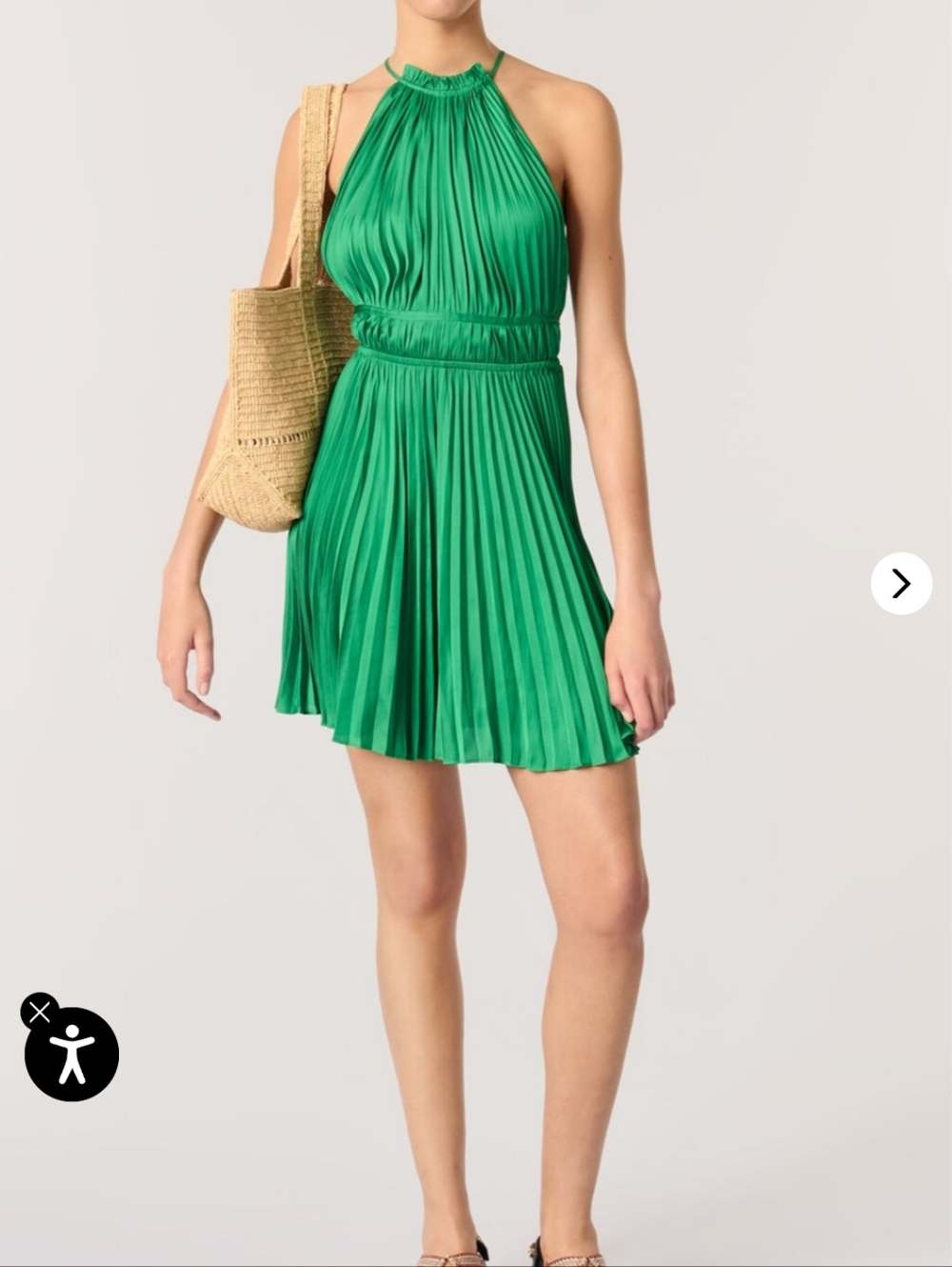 Maje Green Halter Sheen Pleated Mini Dress Size 38 Cocktail Evening Party